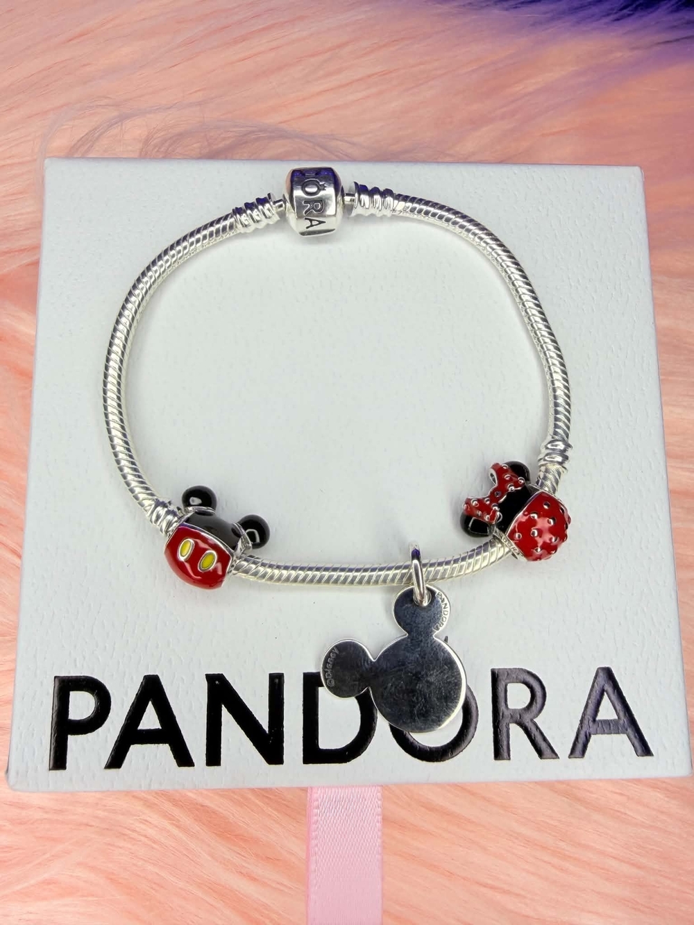 Pandora Silver Bracelet with Red and Black Disney Charms